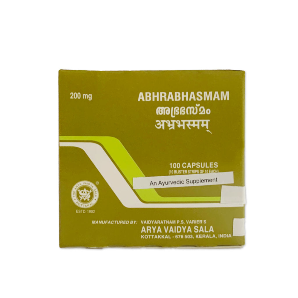 Abhra Bhasma Capsule Box, Ayurvedic Product manufactured by Arya Vaidya Sala, Kottakkal Ayurveda for USA Distribution