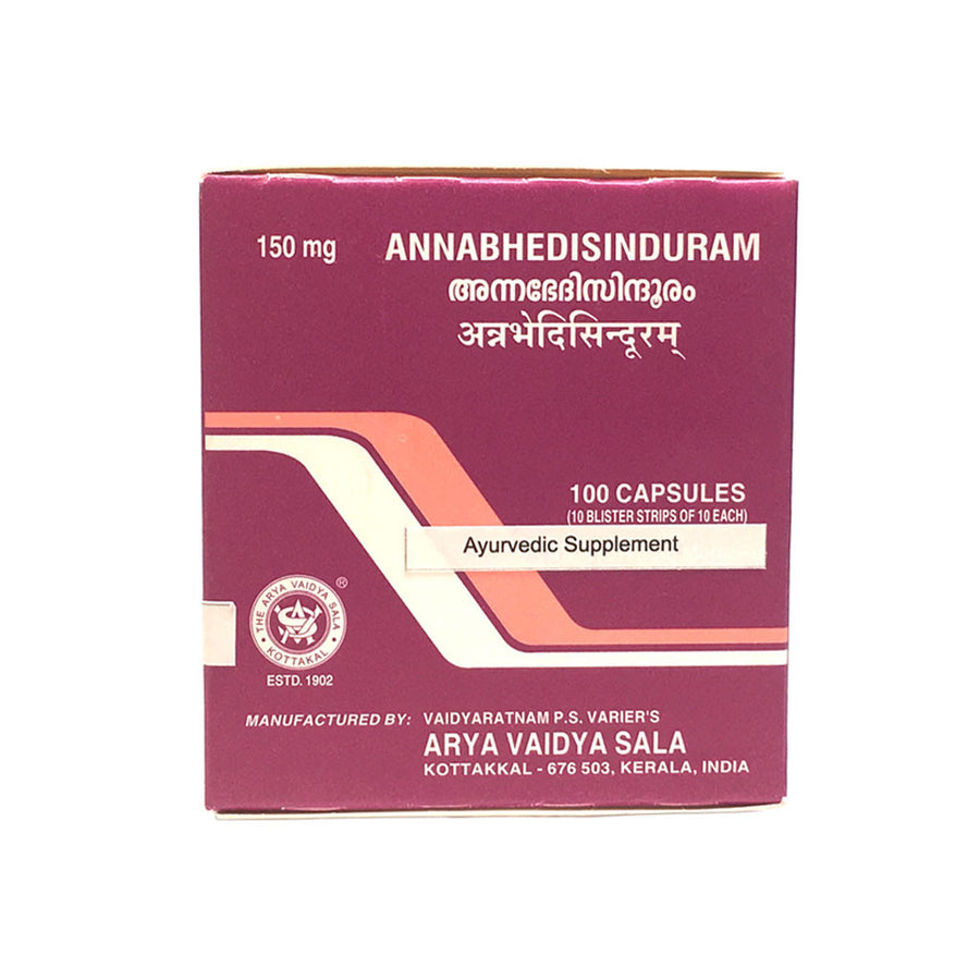 Annabhedisinduram Capsule Box, Ayurvedic Product manufactured by Arya Vaidya Sala, Kottakkal Ayurveda for USA Distribution