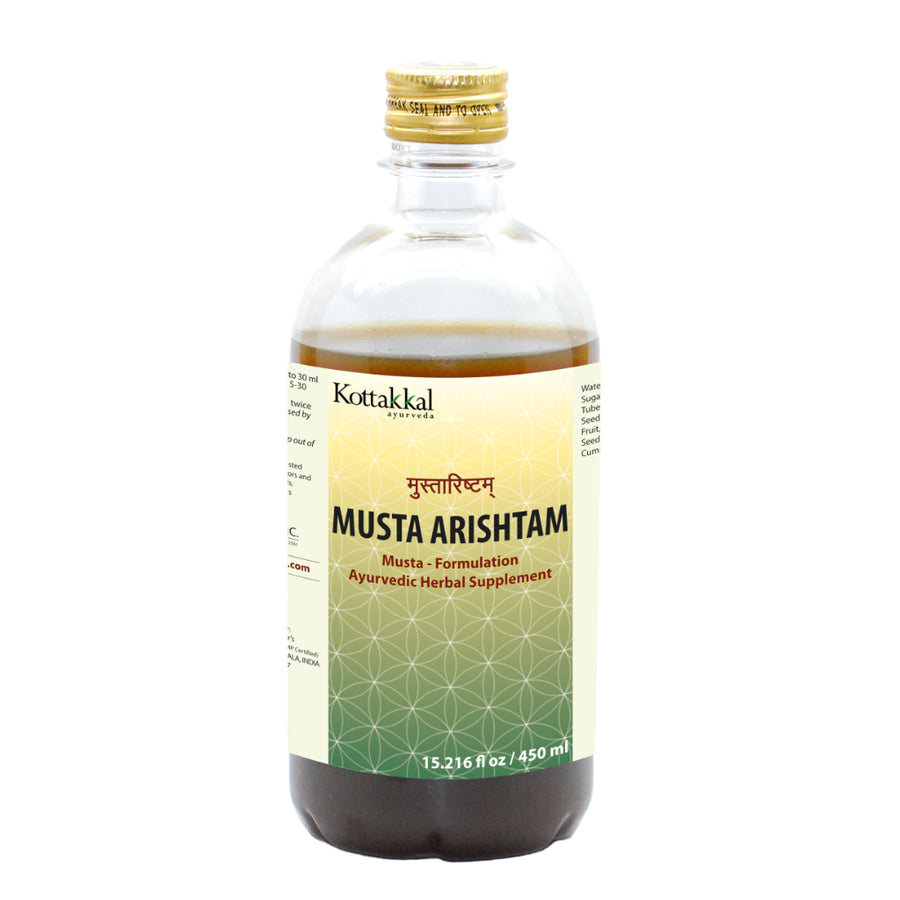 Musta Arishtam Bottle, Ayurvedic Product manufactured by Arya Vaidya Sala, Kottakkal Ayurveda for USA Distribution